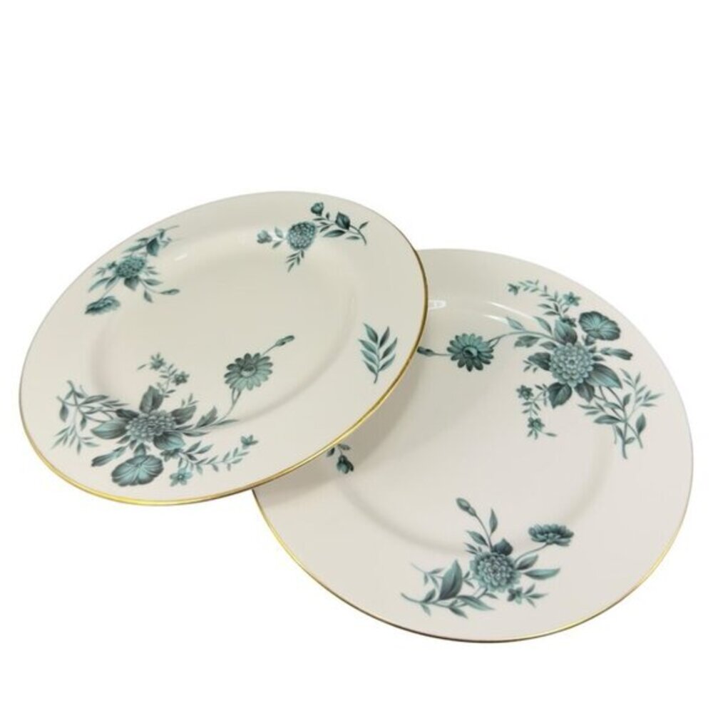 Pickard Fine Porcelain Diana Dish Plate‎ 8in Plates Dishes USA Green Ivory Set 2